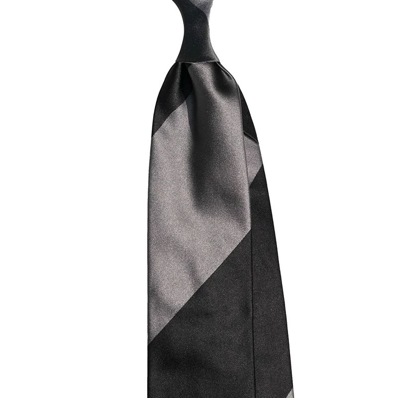 PANEL BLOCK STRIPE SATIN TIE - BLACK/SILVER