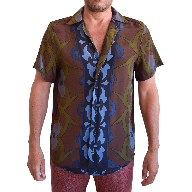 Bowling silk shirt with a placed print