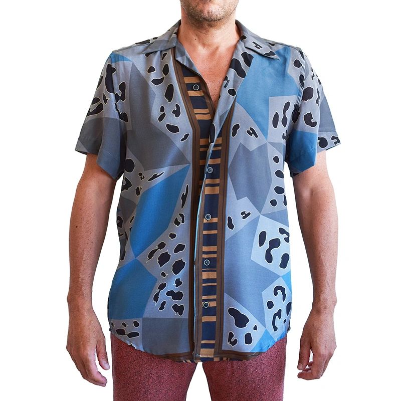 FRAGMENT OF STAINS PRINTED SILK BOWLING SHIRT