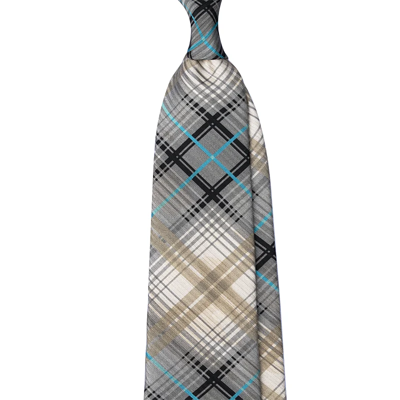 CHECK MOTIF PRINTED SILK TIE