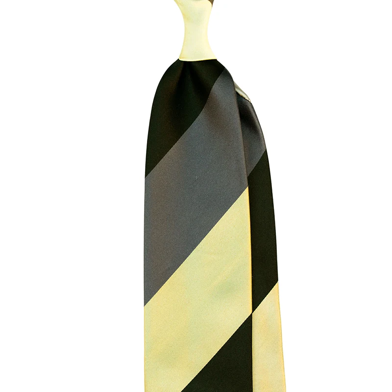 BLOCK STRIPE SILK SATIN TIE - BLACK/GREY/IVORY - Handmade in Italy by Stefano Cau Como.