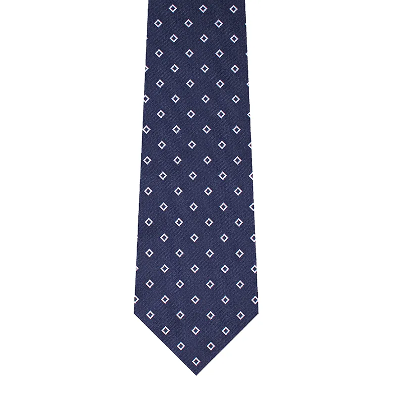 Square Motif Jacquard Woven Silk Tie - Navy