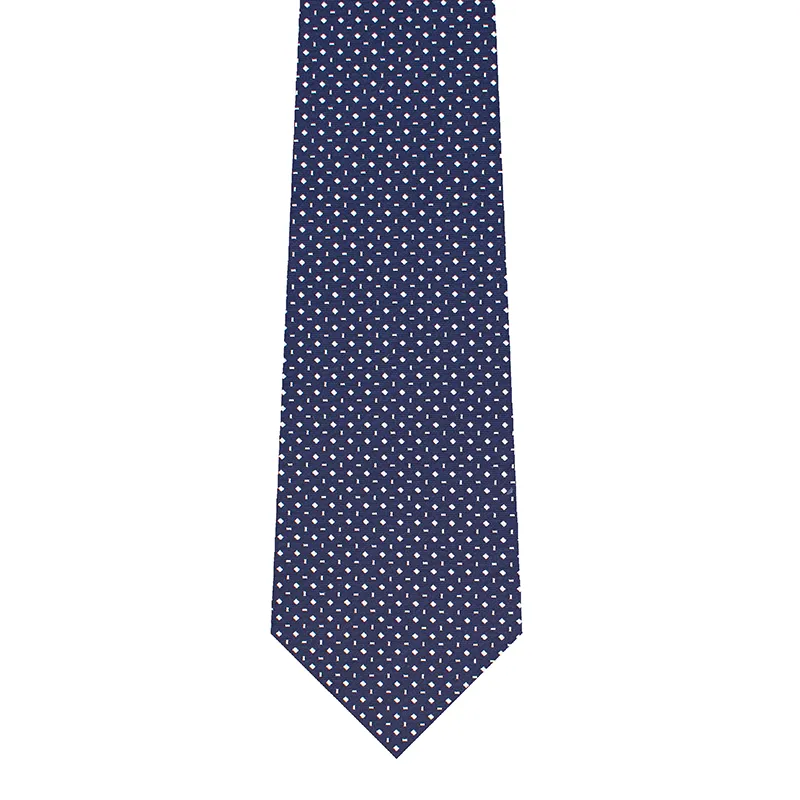 Micro Multi Motif Jacquard Woven Silk Tie - Navy. Custom made in italy by stefano cau