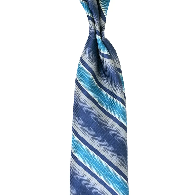 Striped pattern printed silk tie in navy color. Custom made in Italy from Stefano Cau