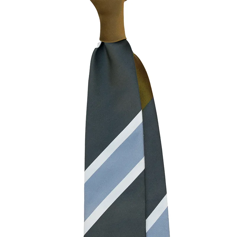 Panel Block Stripe Silk Satin Tie in Olive and Grey colors. Handmade in Como, Italy by Stefano Cau