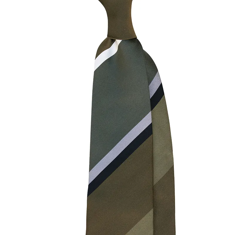 Panel Block Stripe Silk Satin Tie in Brown and Green color. Handmade in Como, Italy by Stefano Cau.