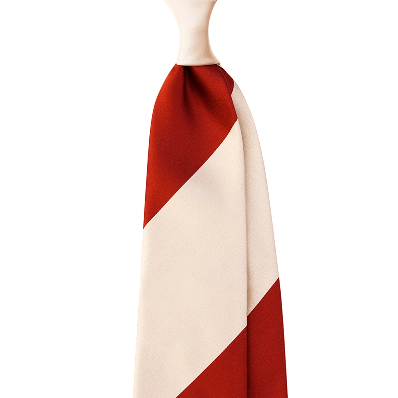 Block Stripe silk satin tie white red color. custom made in Como by Stefano Cau