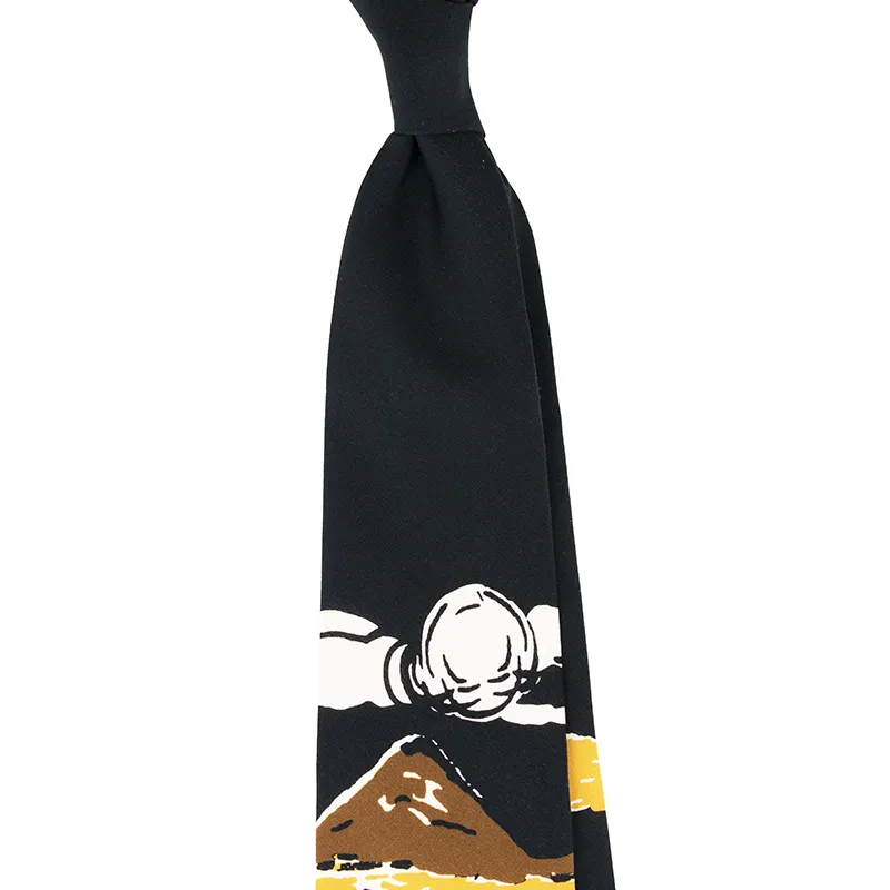 Japanese landscape printed silk tie in Black color. Custom made iin Como, Italy by Stefano Cau.