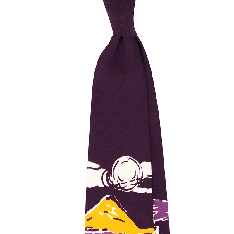 Japanese landscape printed silk tie in Purple color. Custom made in Italy by Stefano Cau.