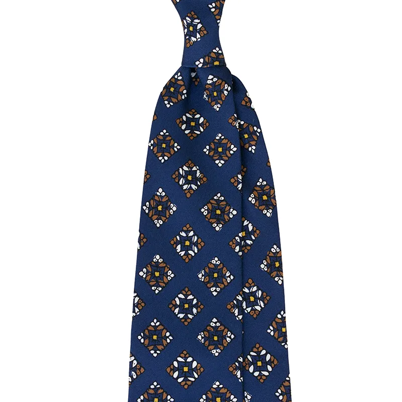 Rosette Medallion Motif Printed Silk Tie, custom made in Italy by Stefano Cau