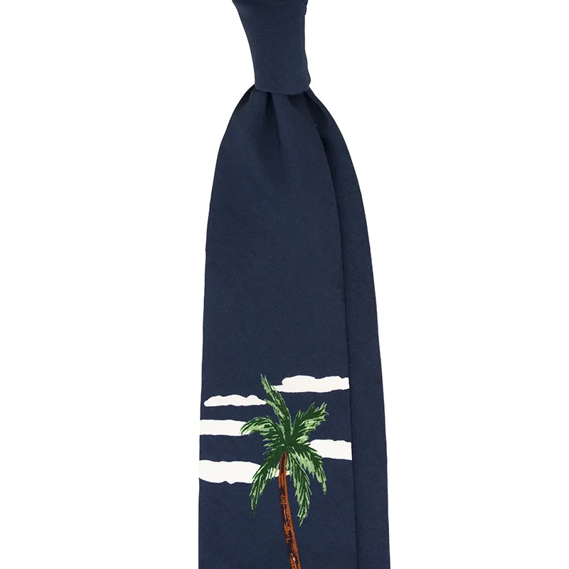South Beach Printed Italian Silk Tie in Navy color custom made in Como by Stefano Cau.