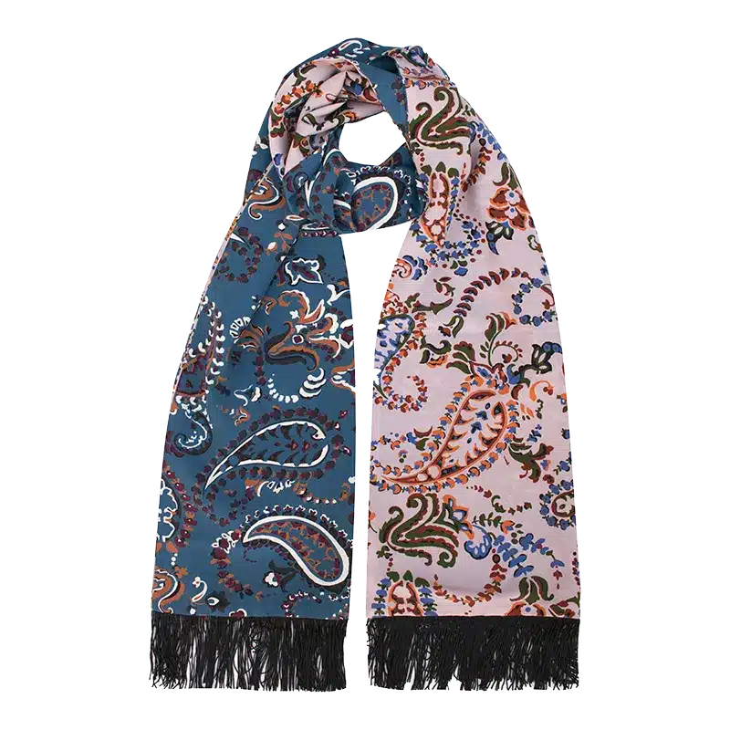Paisley Motif Printed Silk Scarf with Fringe – Stefano Cau
