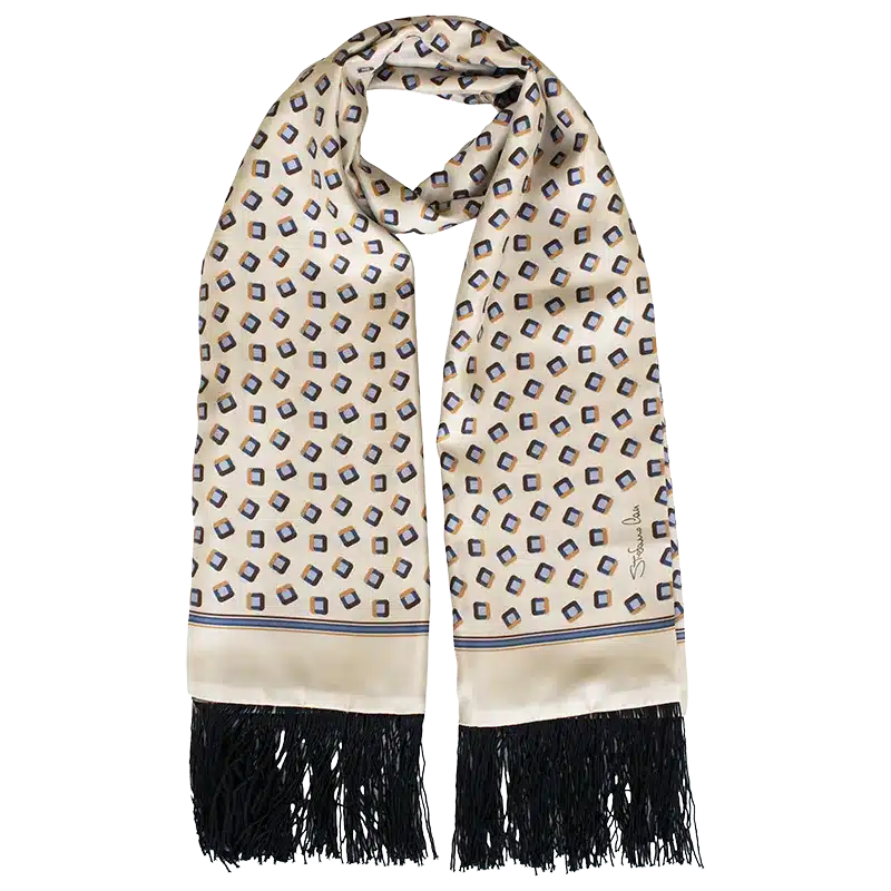 Deco Diamonds Printed Silk Scarf with Fringes | Stefano Cau