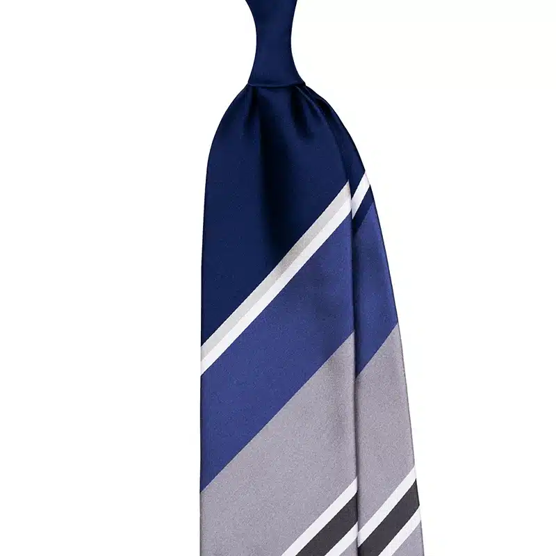 Panel Block Stripe Silk Satin Tie - Navy By Stefano Cau