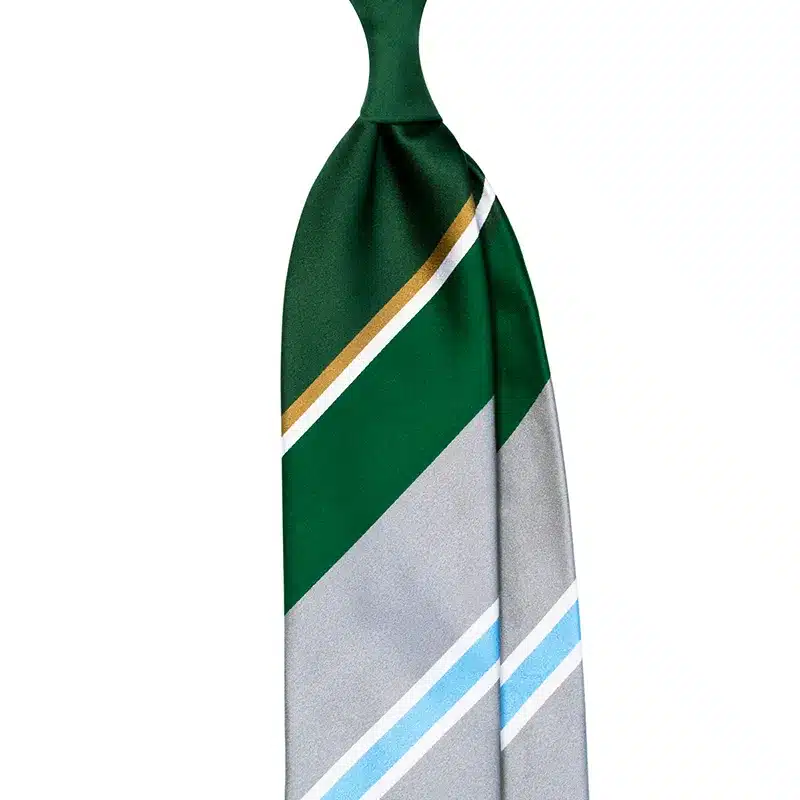 Panel Block Stripe Silk Satin Tie - Green By Stefano Cau