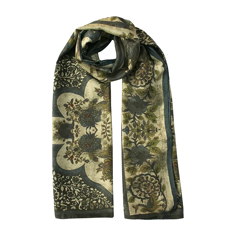 ARMENIAN PEACOCK PRINTED SILK SCARF Stefano Cau