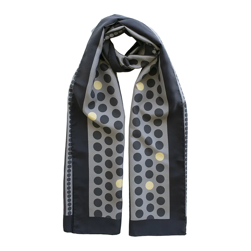 Pop Dot Motif Printed Silk Habotai Scarf - Grey By Stefano Cau