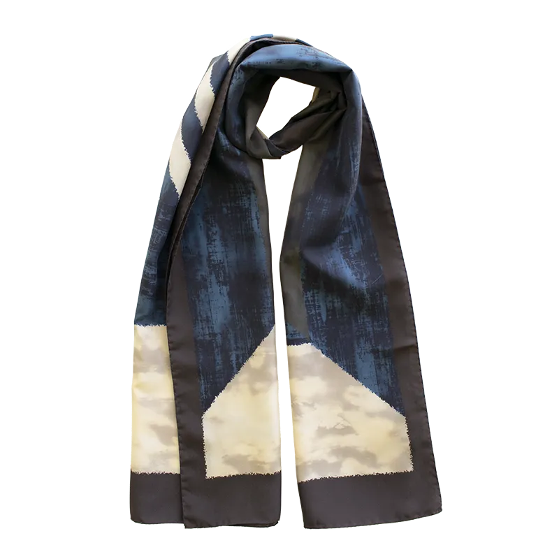 Silent Perspective Printed Silk Habotai Scarf - Blue Made in Italy by stefano Cau