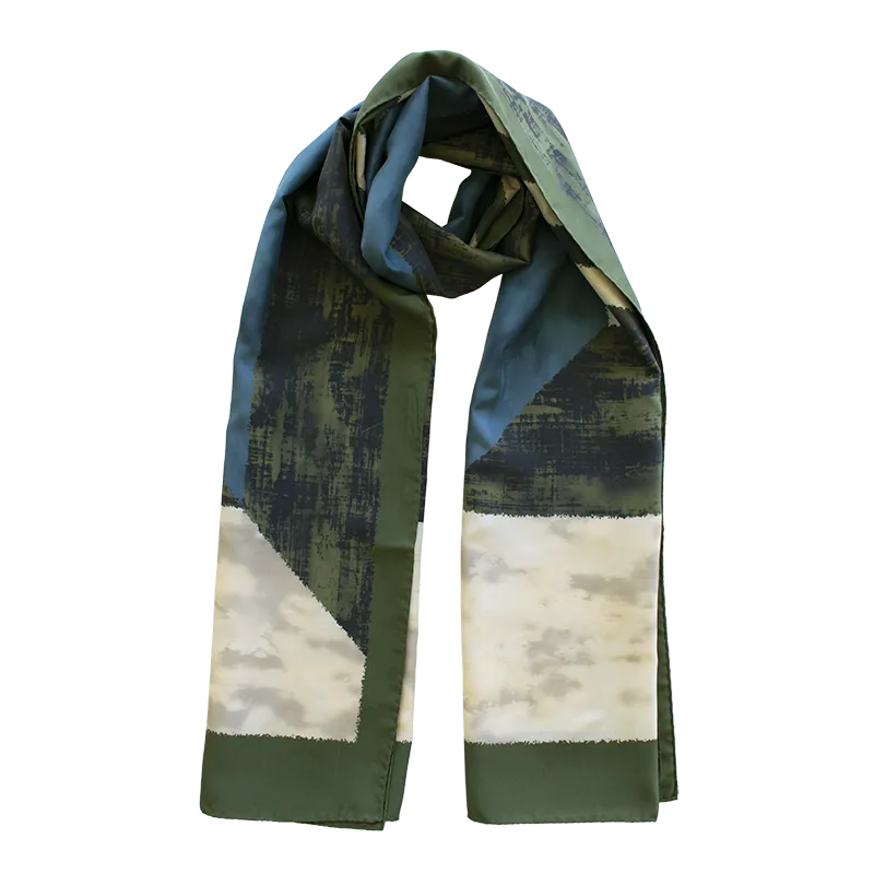 Silent Perspective Printed Silk Habotai Scarf - Green by Stefano Cau