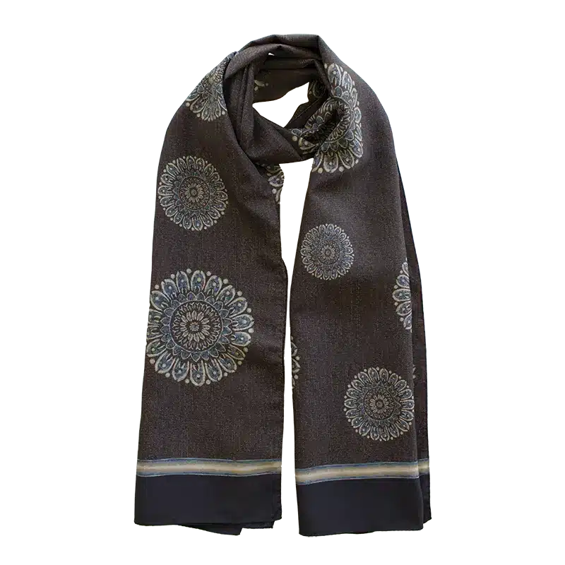 Florentine Echo Printed Silk Habotai Scarf - Brown by Stefano Cau