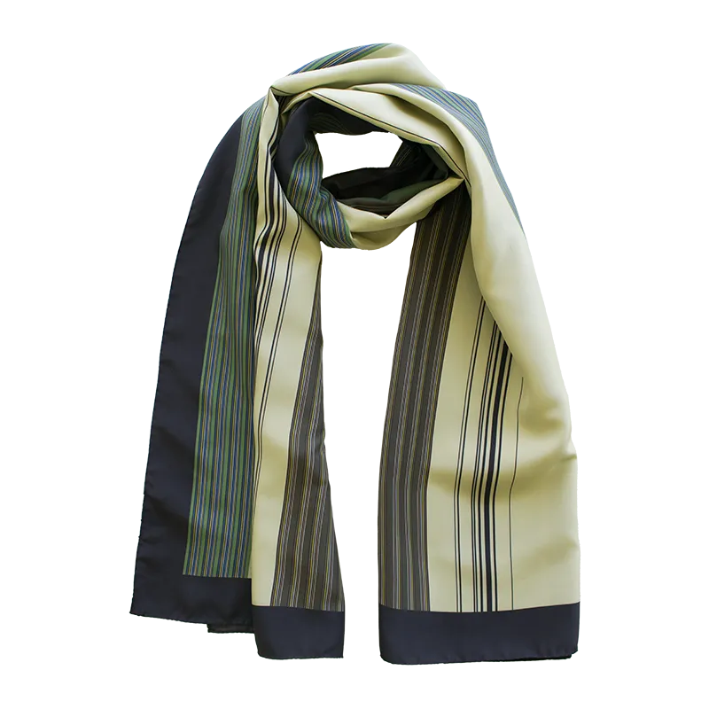Stripe Motif Printed Silk Habotai Scarf - Green Made in Italy by Stefano Cau
