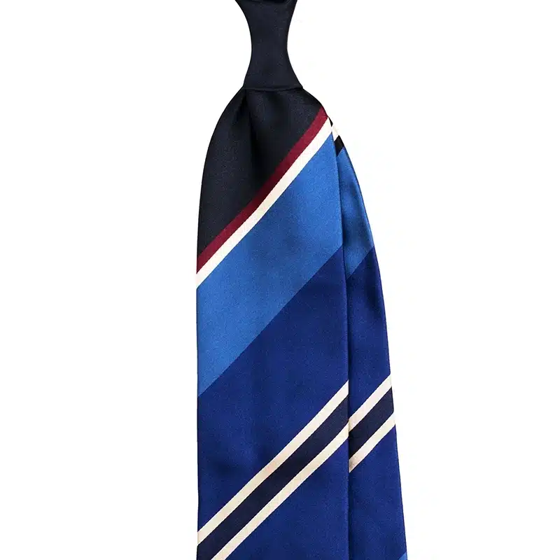 Panel Block Stripe Silk Satin Tie - Navy/Blue