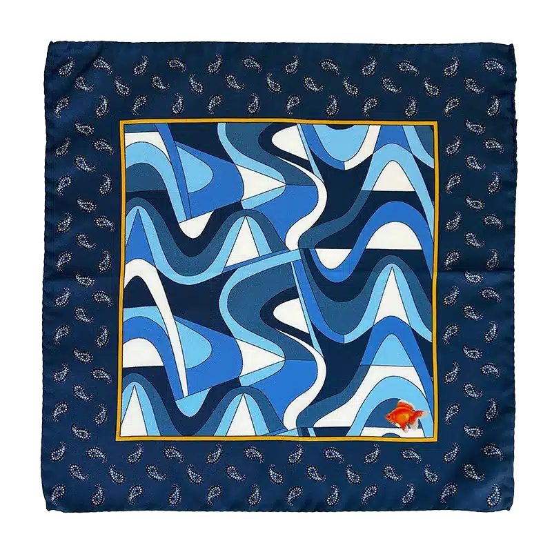 Goldfish Printed Silk Pocket Square - Navy by Stefano Cau