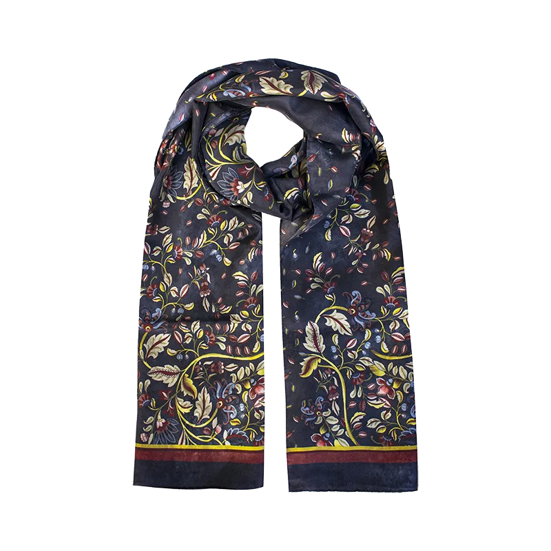 Oriental Floral Motif Printed Silk Habotai Scarf - Stefano Cau