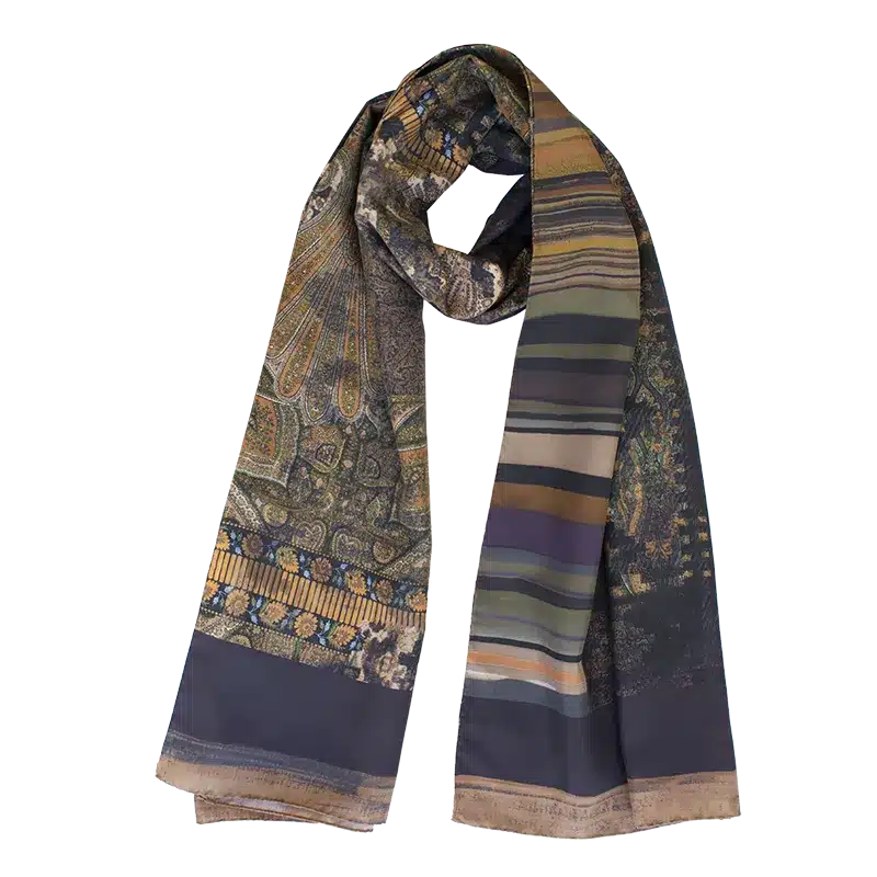 Sicilian Ornamental Printed Silk Habotai Scarf - Purple Made in Como by Stefano Cau