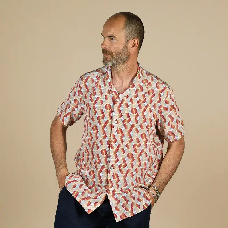 Retro Code Printed Silk Shirt by Stefano Cau