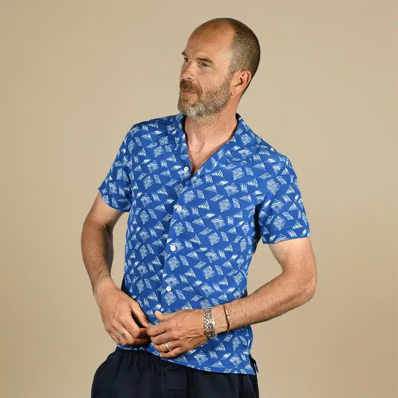 Soft Geometry Printed Silk Shirt - Blue by Stefano Cau