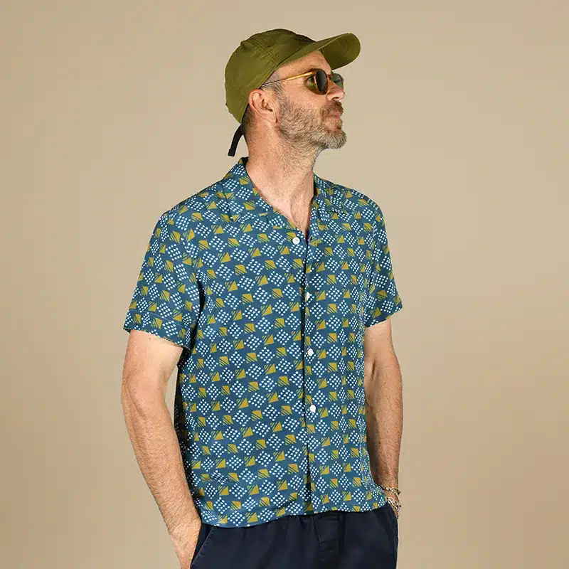 Cubist Echo Printed Silk Shirt - Petrol by Stefano Cau