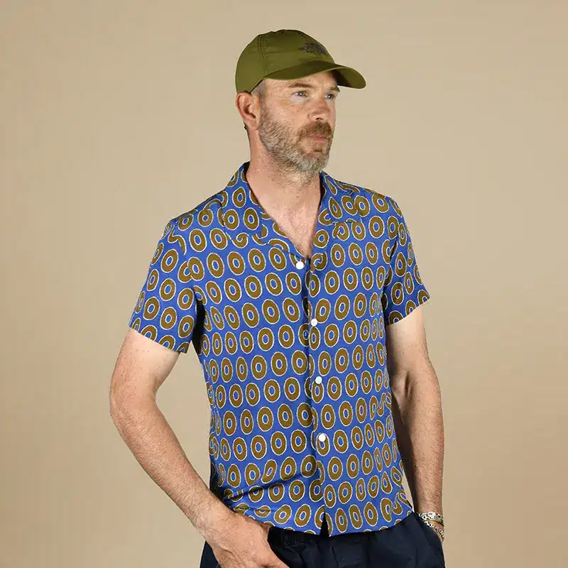 Blue Vinyl Printed Silk Shirt by Stefano Cau