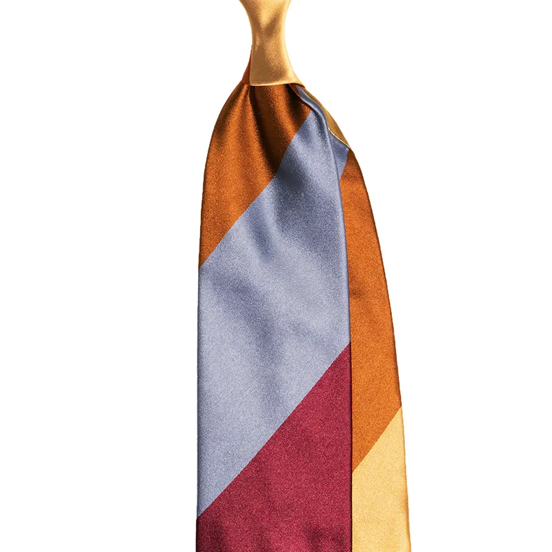 Panel Block Stripe Silk Satin Tie – Navy/Rust/Blue Made in Italy by Stefano Cau