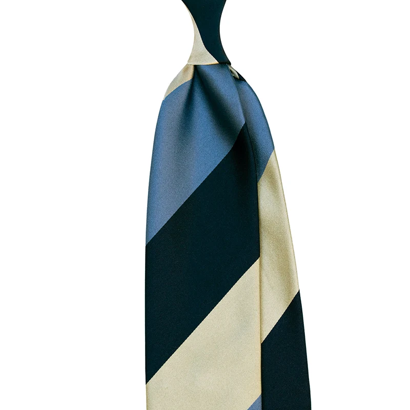 Block Stripe Silk Satin Tie – Navy/Blue/Ivory by Stefano Cau