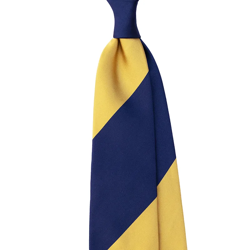 Block Stripe Silk Satin Tie – Navy/Yellow By Stefano Cau