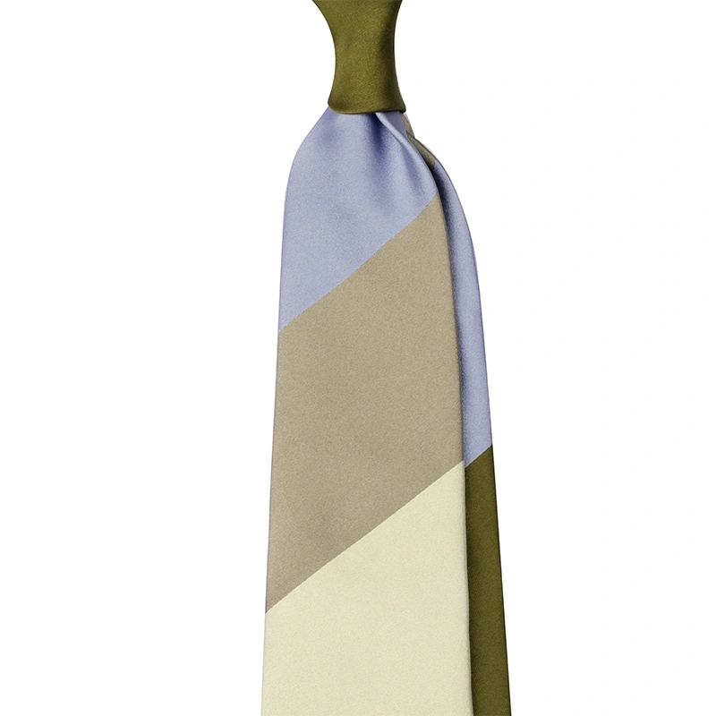Block Stripe Silk Satin Tie – Blue/Ivory by Stefano Cau