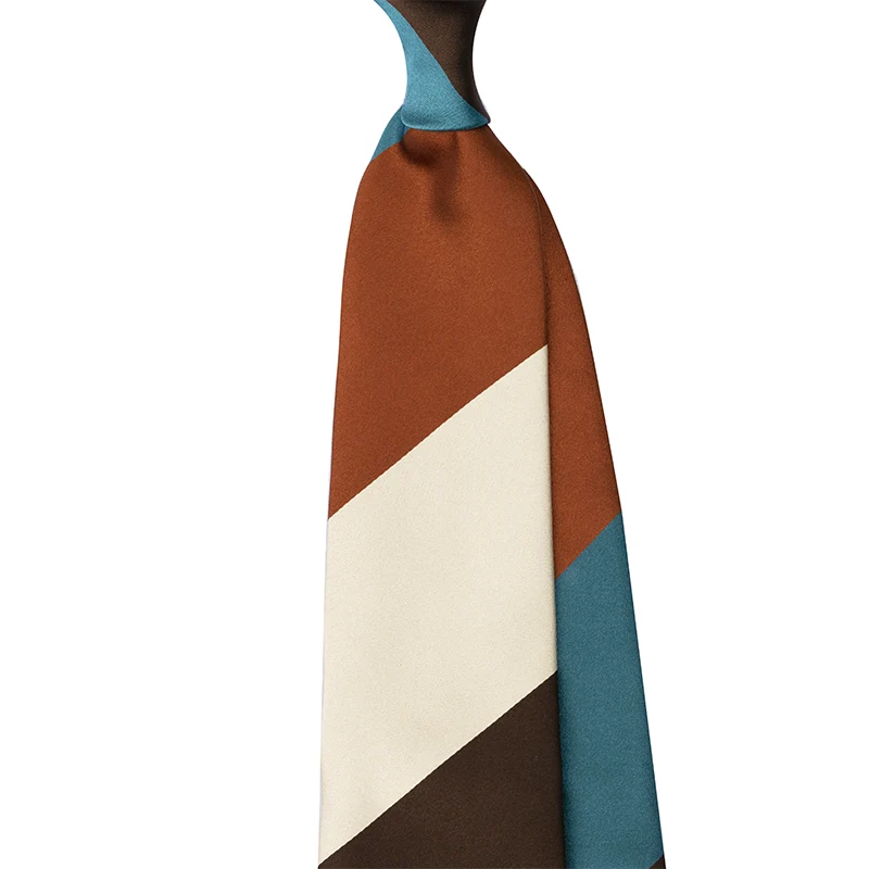 Block Stripe Silk Satin Tie – Rust/Blue/Ivory by Stefano Cau
