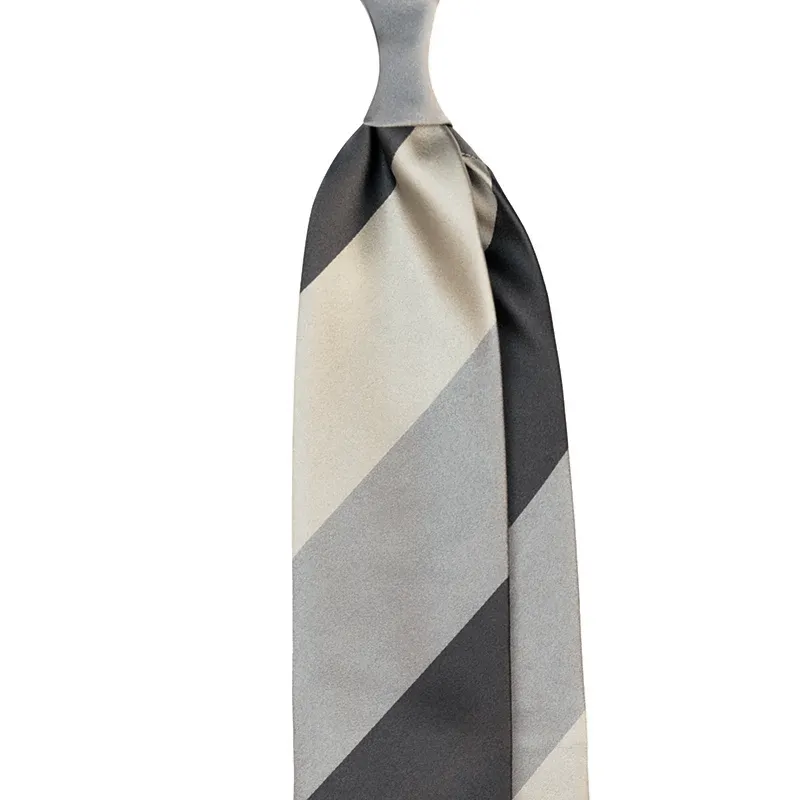 Block Stripe Silk Satin Tie – Grey/Silver/Ivory handmade in Italy by Stefano Cau