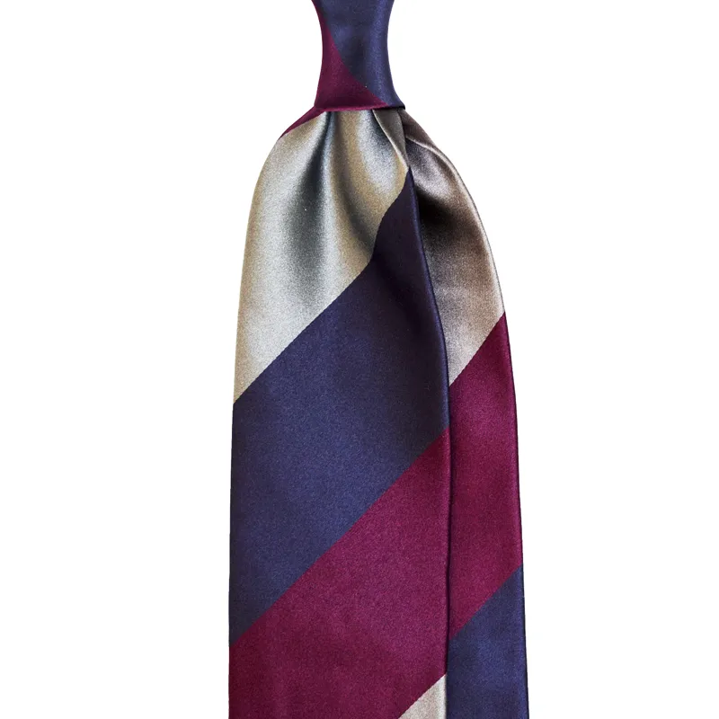 Block Stripe Silk Satin Tie - Navy/Purple/Grey by Stefano Cau