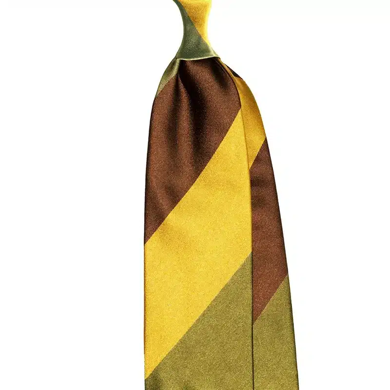 Block Stripe Silk Satin Tie - Brown/Green Handmade by Stefano Cau