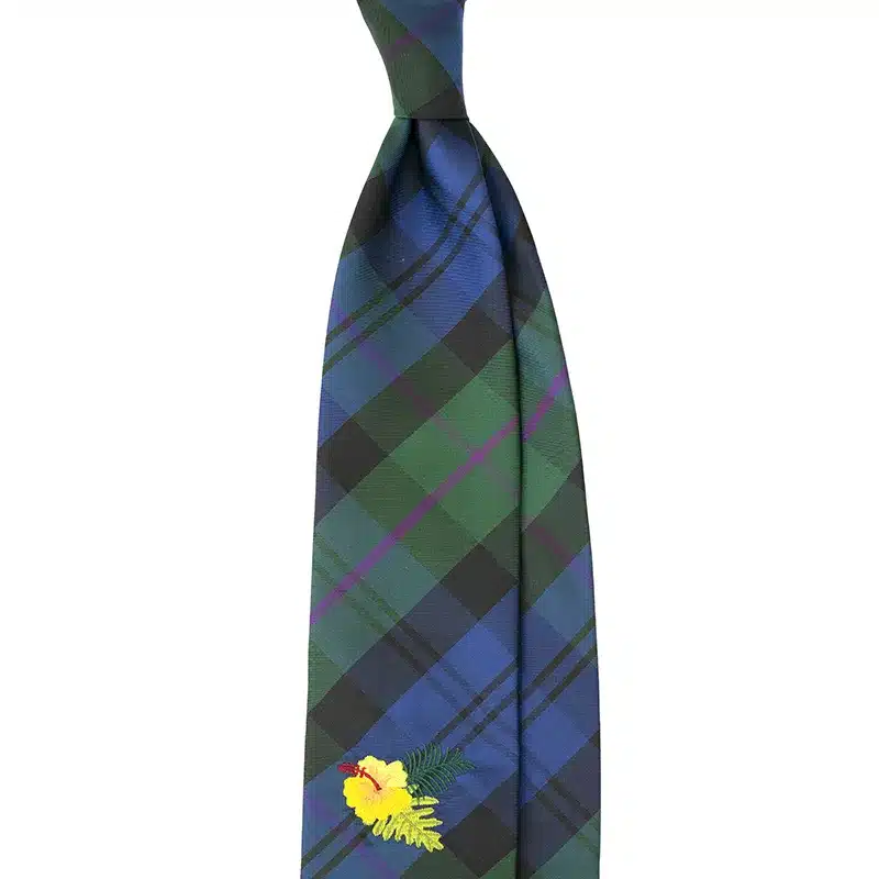 Hawaiian Flower Embroidered British Check Silk Tie by Stefano Cau